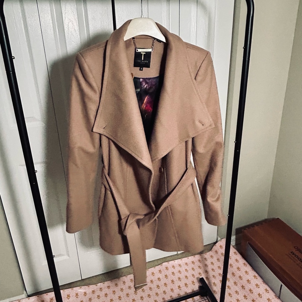 Ted Baker Camel Belted Wool-Blend Blazer Coat